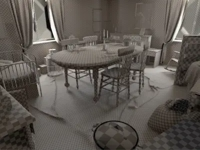 HQ Messy Dining Room Low-poly 3D model