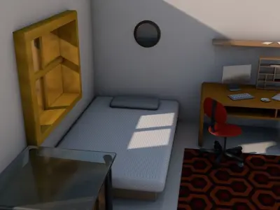 Bedroom room with bed and desk 3D model