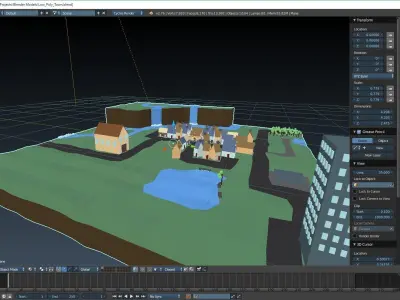 Low-Poly Town city with river and houses Low-poly 3D model