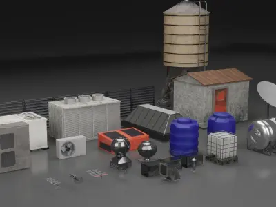 Rooftop collection Low-poly 3D model