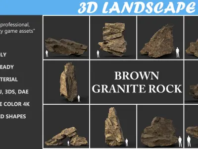 Low poly Brown Granite Rock Formation Pack 200208 Low-poly 3D model