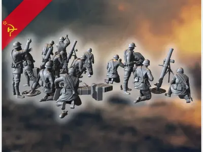 107mm M1938 Soviet heavy mortars squad with 15 crews 2 - Soviet  3D print model