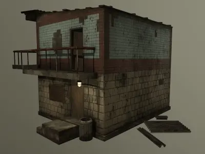 Old USSR building of Automobile Inspection Low-poly 3D model