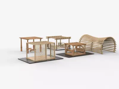 Wooden pergola set 2 3D model