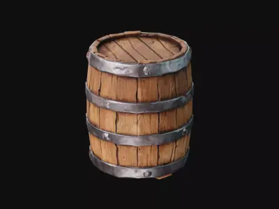 Stylized Wooden Barrel Low-poly 3D model