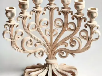 Seven-Branch Wooden Candleholder   Ornate Carved Centerpiece 3D print model