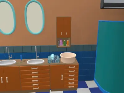 Isometric cartoon bathroom 01 3D model