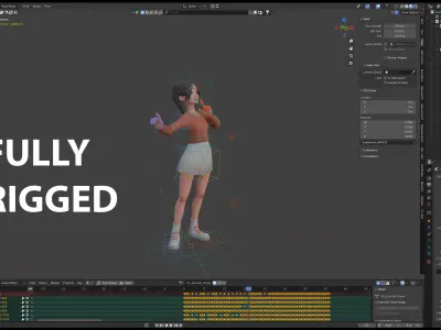 Cartoon White Teen Woman Rigged  Low-poly 3D model