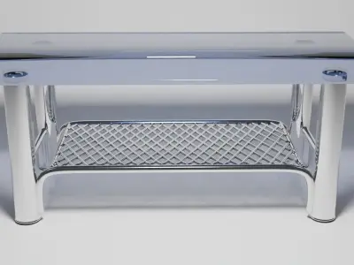 Modern Chrome Table with Grid Shelf and Blue Glass  3D model