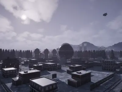 Frozen Frontier Industrial City and Forest Unreal Environment Low-poly 3D model