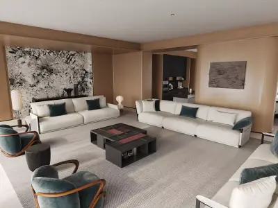 Modern Minimalist Kitchen Dining Space 3D model