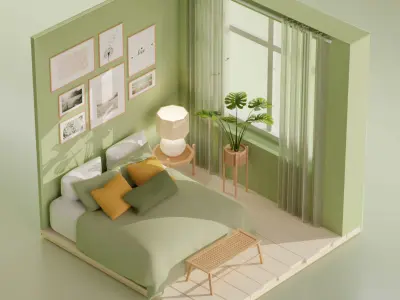 5 Lowpoly bedrooms bedroom with bed and lamp Low-poly 3D model