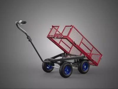 RED ELECTRIC MOTORIZED TIPPING MESH CART UTILITY WAGON TROLLEY 4 3D model