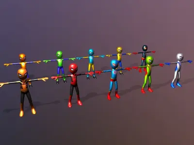 Low poly StickMan Superhero spiderman Pack Rigged 3D model Low-poly 3D model
