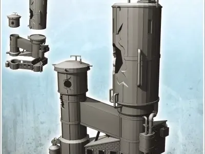 Double industrial grain tank with annex and outside pipes destro 3D print model