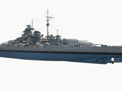  Naval Battleship with Blue Lower Hull Gray-Blue Rigged 