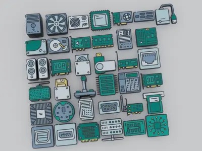 Low Poly Electronics Hardware Computers Battery Machines Sci Fi Low-poly 3D model
