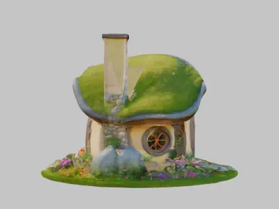 whimsical small hobbit house Fantasy Low-poly 3D model