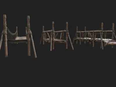 medieval wooden bridges with 8k pbr textures  Low-poly 3D model
