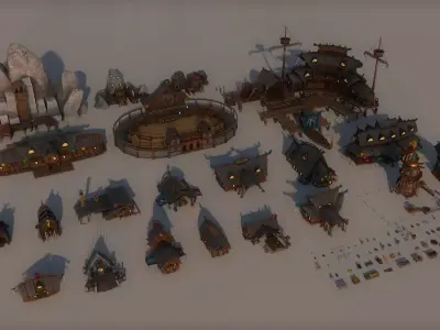 Viking City Package Low-poly 3D model
