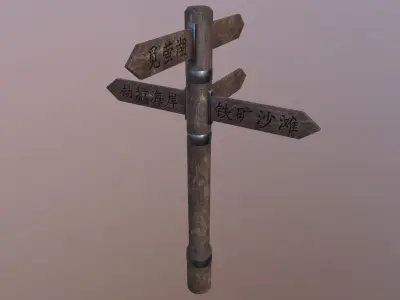 Pointer wooden sign with arrows pointing Low-poly 3D model