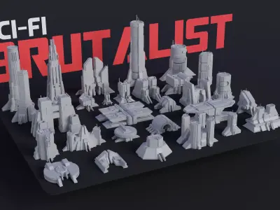 SCI-FI Brutalist Low-poly 3D model