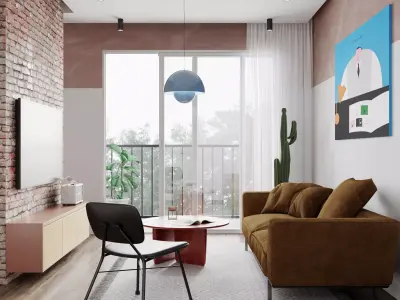 Interior Living room scene Low-poly 3D model