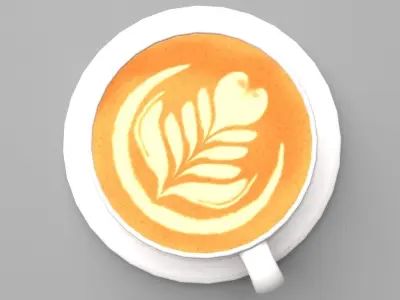 Mocha Coffee Cup Espresso Cappuccino Leaf Heart Design Low-poly 3D model
