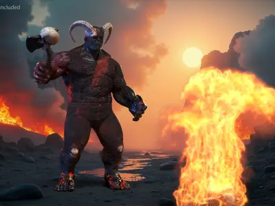  Demon Character with Hellish Hatchet Rigged 