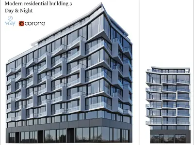 Modern residential building 3 3D model