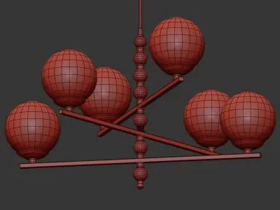 FONDO six light chandelier in brass with clear glass balls 3D model