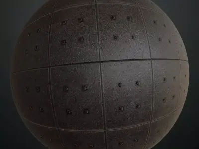 Industrial Dark Metal Studded Tiles PBR Seamless Texture