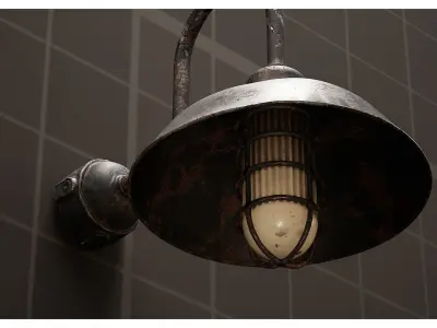 Old Rusty Industrial Gooseneck Wall Lamp Low-poly 3D model