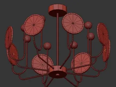 AK822 gold chandelier with circular mirrors 3D model