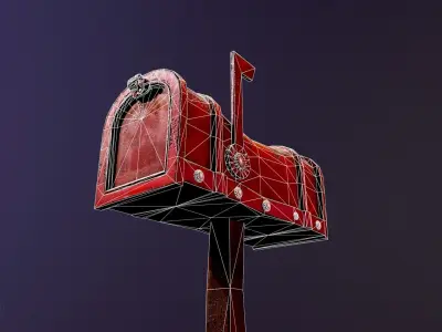 Mailbox Gameready 3D model on pole Low-poly 3D model