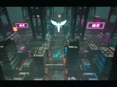 High-Fidelity Modular Cyberpunk Streets Unreal environment Low-poly 3D model