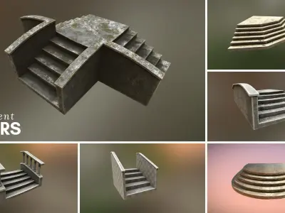 Ornament stairs for UNREAL Low-poly 3D model