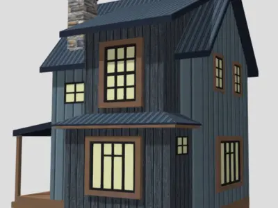 American Style Cottage - Town House Model Low-poly 3D model