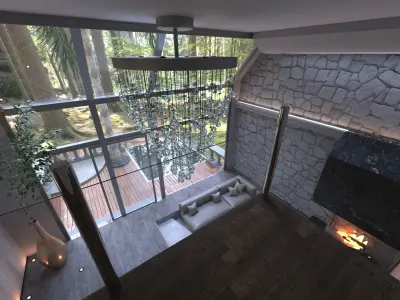 Modern Loft in forest Living room interior 3D Model  3D model 3D model