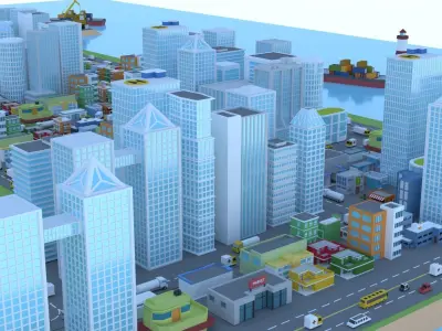 Low Poly 3D Urban City  Model Pack Half Price Promo Low-poly 3D model