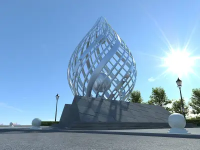Realistic plaza  sculptural building  animated scene 3D model