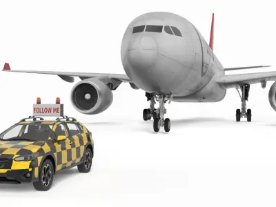  Subaru Follow Me Car Accompanies an Airbus A330-200 Airliner 