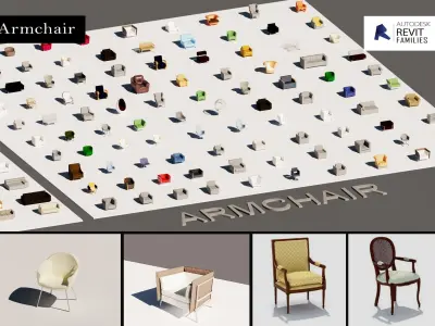Parametric Revit Families Collection Chair Sofa Office Chair  Low-poly 3D model