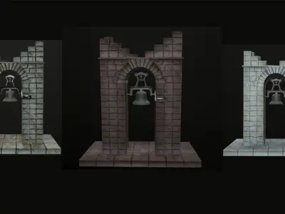 Stone bell tower low poly 3 texture options Low-poly 3D model