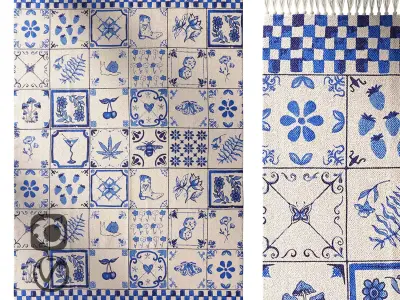 Mariana Tile Flatweave Printed Rug 3D model