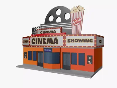 Cartoon Cinema Building Low-poly 3D model