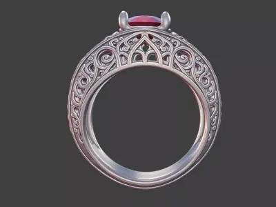  Filigree Silver Engagement Ring with Round Gemstone 3D print model