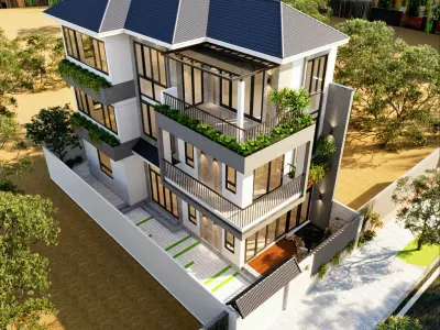 Exterior Modern Villa Full Scenes 3D model-Corona render 3D model