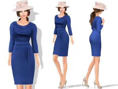 Cowl Neck Pencil Skirt Dress Low-poly 3D model