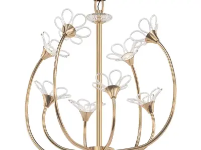 DOMINICA brass chandelier with clear glass flowers 3D model